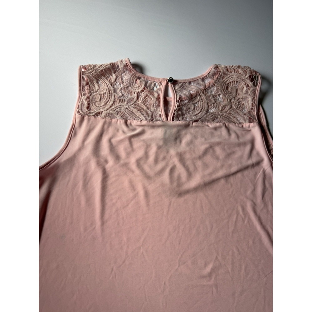 Anne Klein Women's Pink Sleeveless Top Size L Floral Lace Yoke Neckline - Picture 4 of 7